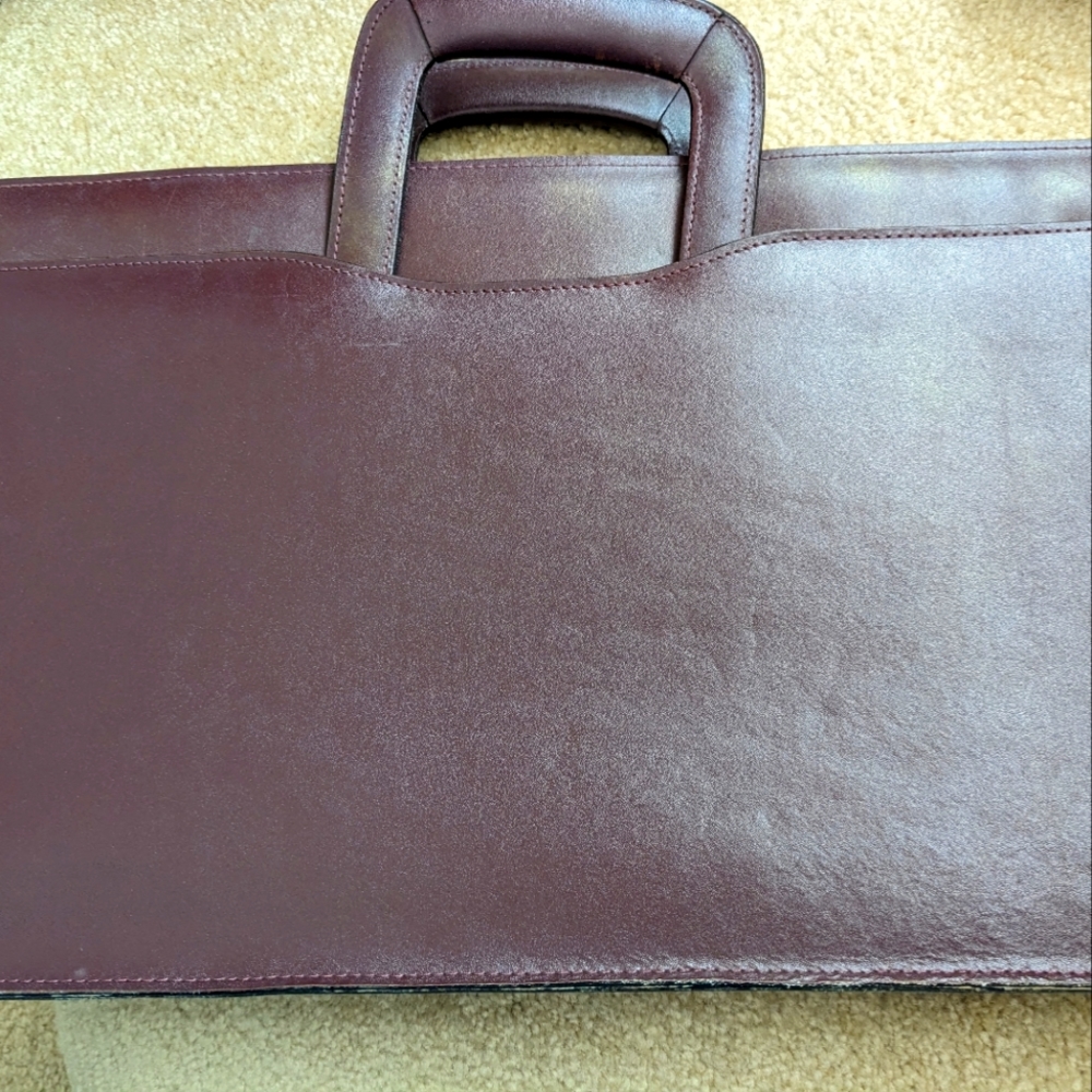 Vintage Leather Brief Case Slim Bag Women Men Office Work Organizer